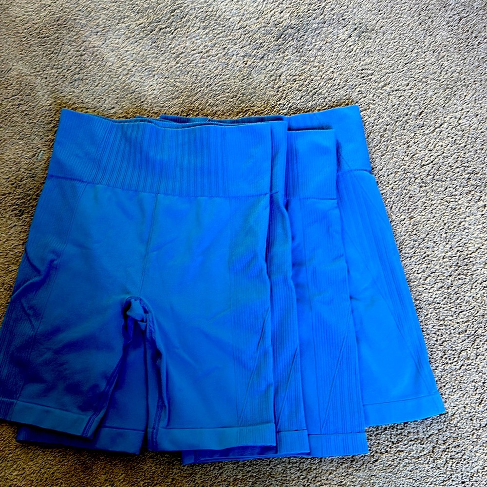 Blue biker shorts.